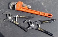 Craftsman 14" Pipe Wrench & (2) RoboGrip Pliers
