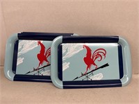 (8) vintage trays with rooster on windmill