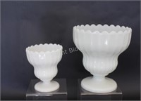 Mid Century Translucent Milk Glass Pedestal Vases