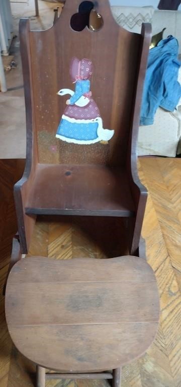 Wooden Children's Rocking Chair and Stool