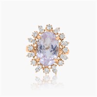 14K YELLOW GOLD 5.00CT KUNZITE 1.00CT DIAMOND RING