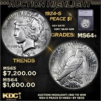 ***Auction Highlight*** 1924-s Peace Dollar 1 Grad