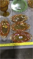 (4) MARIGOLD CARNIVAL GLASS CANDY DISHES