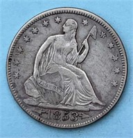 1853 W/Arrows & Rays Seated Liberty Half Dollar