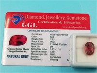 Faceted ruby 7.25 ct, with GGL report