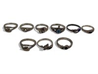 9 Vintage .925 Silver Ladies Rings