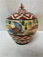 Folk Art Ceramic Vase w/ Lid