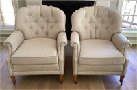 Pair of pinstripe upholstered armchairs