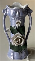 Small Blue Luster Vase With Rose