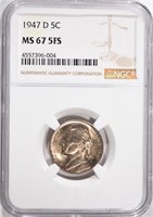 1947-D JEFFERSON NICKEL, NGC MS-67 FULL STEPS