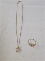 10K Gold Diamond Heart Ring & Necklace