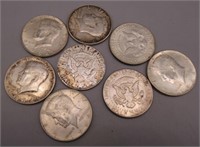 (8) 1964 Kennedy Silver Half Dollars.