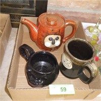 STONEWARE MUGS  & TEAPOT