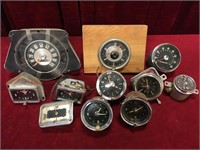 9 Old Car Clocks & 2 Speedometers