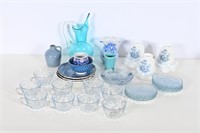 Blue Dishes Incl: Blue Hand Blown Pitcher