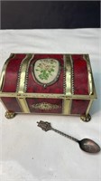 Blue Bird Floral Trunk Tin & Silverplate Spoon