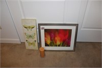 Home Decor: Framed Tulip Art, Butterfly Canvas