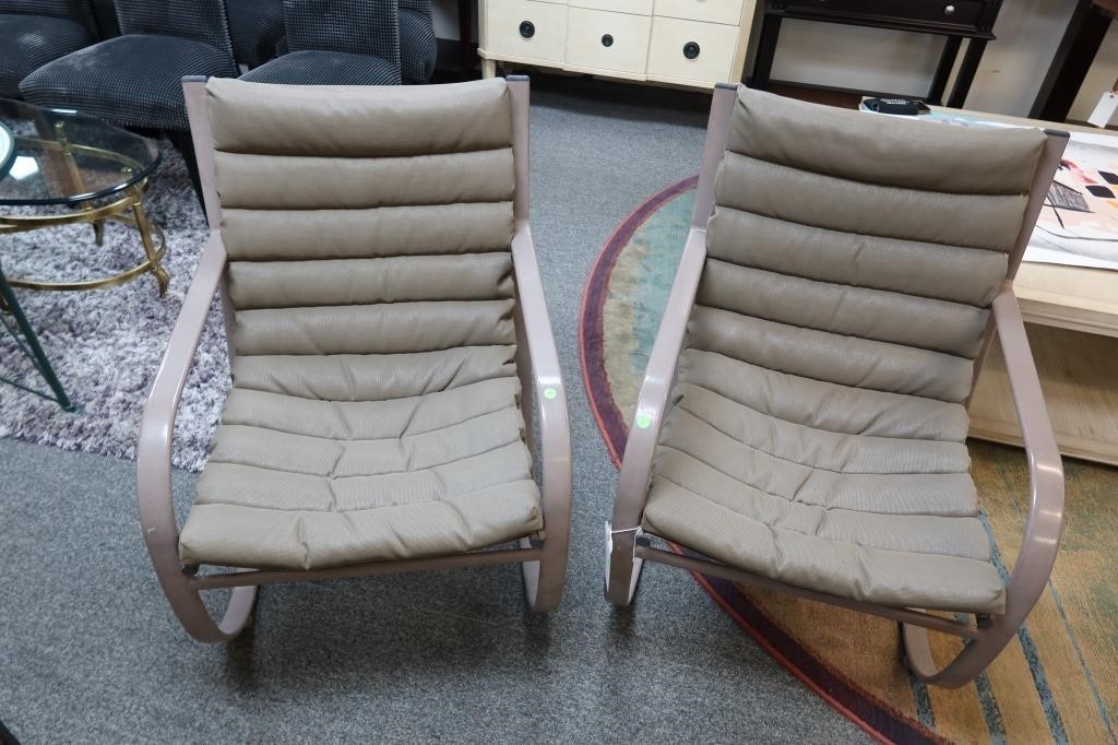 Pair of brown jordan outdoor sling chairs