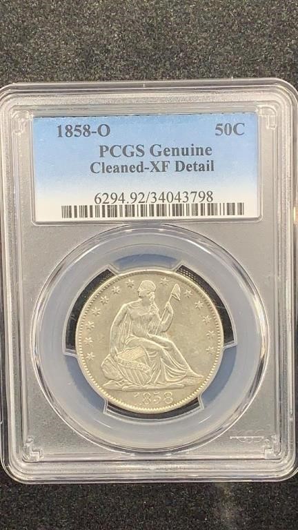 1858-O PCGS XF Details Silver Seated Liberty Half