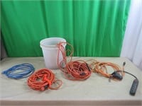 Extension cords,- 4 ct,  power strip in bucket