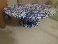 Blue/White Graniteware Cake Stand - Nice!