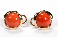 VINTAGE 14K GOLD AND CORAL PAIR OF PIERCED