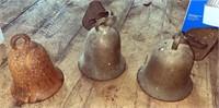 Lot of 3 Hand Cast Bells ~ 2 Brass, 1 Steel