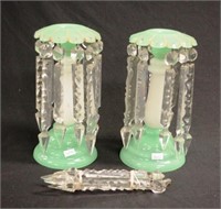 Pair of Victorian green glass lustres