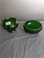 2 Green Round  Bowl/Vase