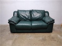 Vintage Green Leather Love Seat