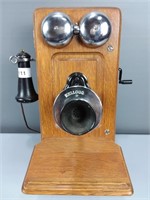 Vintage Kellogg Oak Wall Phone