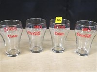 (4) 5" Coke Glasses Red Lettering