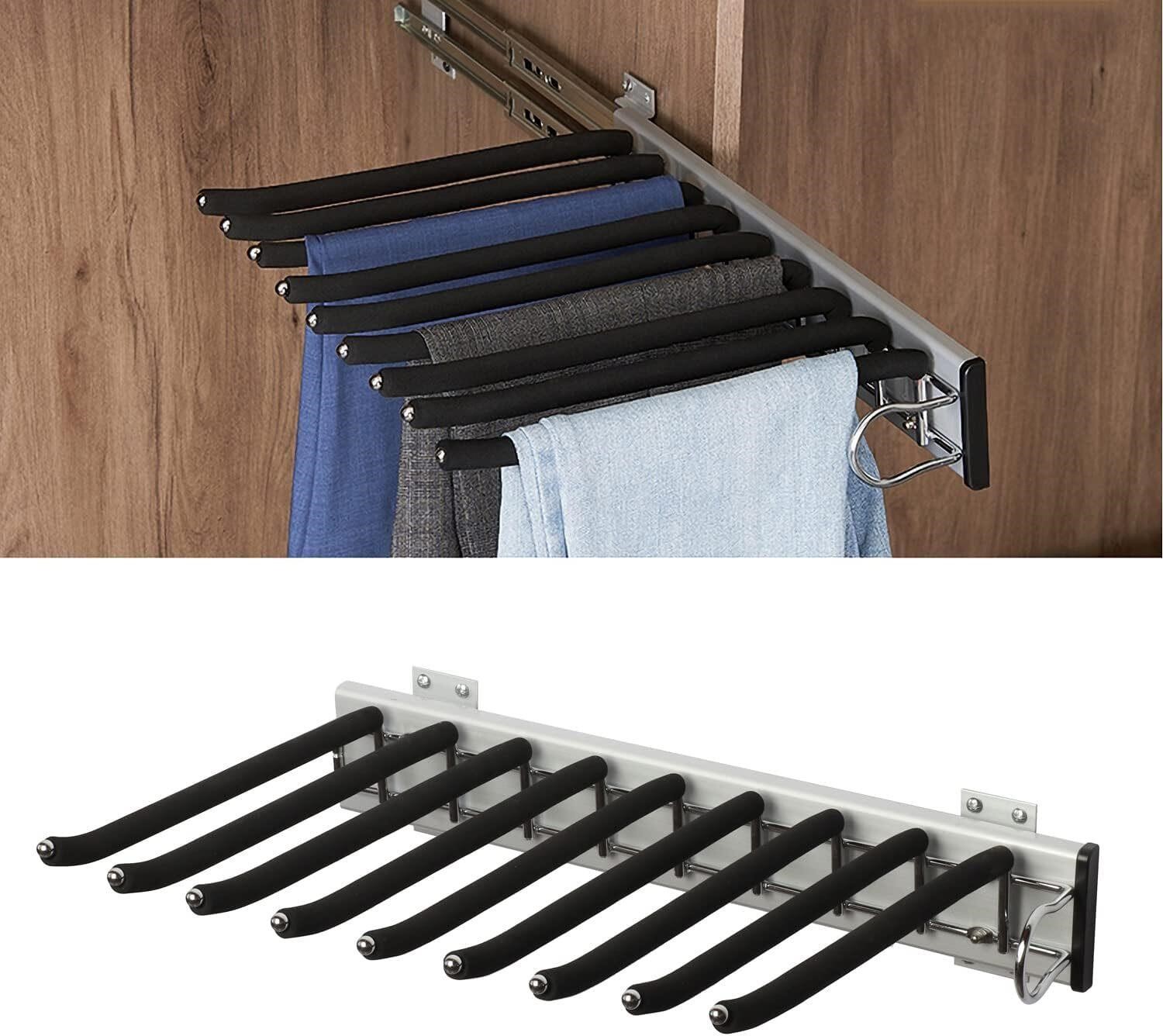 Pull Out Trousers Rack 9 Arms Black