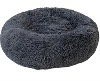 ROUND FLUFFY DOG BED GREY 22IN