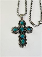 16" Sterling Native Turquoise Cross 24 Grams