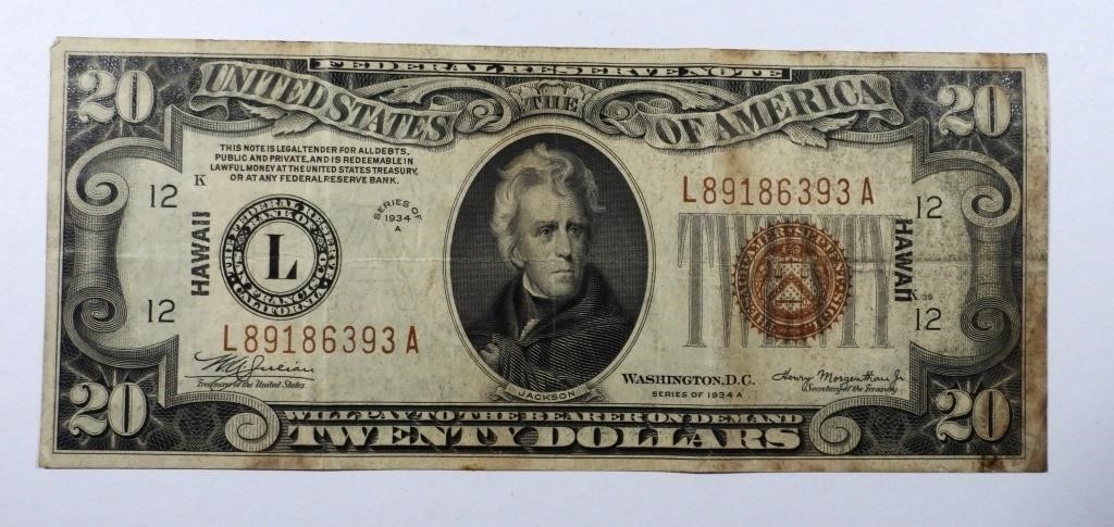 1934 $20 "HAWAII" FEDERAL RESERVE NOTE