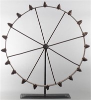 Industrial Americana Folk Art Iron Wheel on Stand