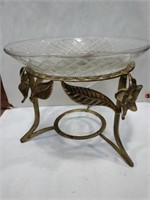 cut glass bowl on brass stand 11.5x9.5