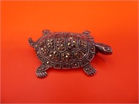 Marked 925 Marcasite 2" Turtle Brooch