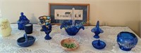 Cobalt Blue Art Glass Baskets, Fenton Bud Vase,