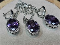 AMETHYST COLOR .925  NECKLACE & EARRINGS