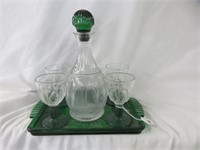 ANTIQUE GREEN/CLEAR DECANTER SET WITH TRAY