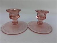 Etched Pink Depression Glass Candlesticks