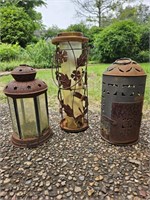 (3) Patio: 2- Metal Lanterns & 1- Bird Feeder