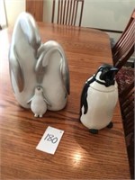 (2) Penguins Wood & Cookie Jar