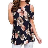 C551 Short Sleeve Round Neck Cold Shoulder Blouse