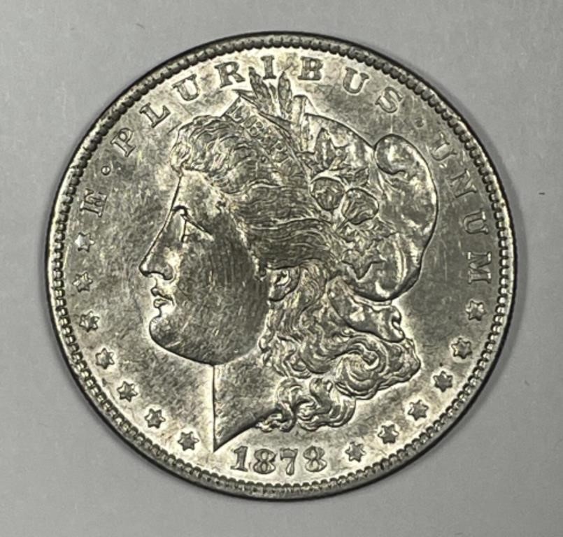 1878 Morgan Silver $1 7 TF Rev of '79 AU