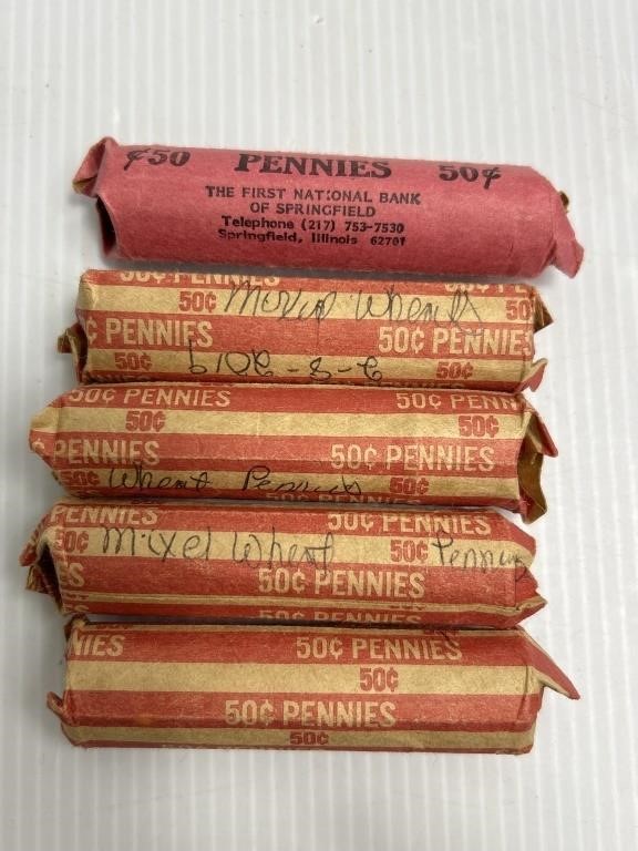 5 Rolls of Wheat Pennies