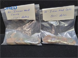 TWO PACKAGES OF 20 INDIAN CENTS MIXED DATES