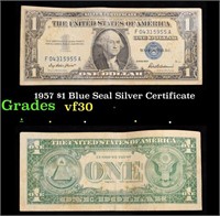 1957 $1 Blue Seal Silver Certificate Grades vf++